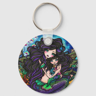 人魚のお母さん及びベビーのくらげのファンタジーの芸術Keychain キーホルダー