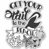 人魚のしっぽをビーチにおもしろい シール (正面)