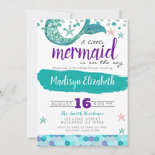 人魚のひいさまが赤ちゃんシャワーを浴びる途中 招待状 (正面)