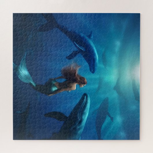 人魚のひいさまは、ザトウクジラと一緒に泳いでいます。 ジグソーパズル (横)