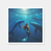 人魚のひいさまは、ザトウクジラと一緒に泳いでいます。 スタンダードカクテルナプキン (正面)