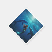 人魚のひいさまは、ザトウクジラと一緒に泳いでいます。 スタンダードカクテルナプキン (角)