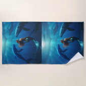 人魚のひいさまは、ザトウクジラと一緒に泳いでいます。 ビーチタオル (正面)