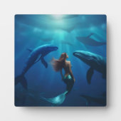 人魚のひいさまは、ザトウクジラと一緒に泳いでいます。 フォトプラーク (正面)