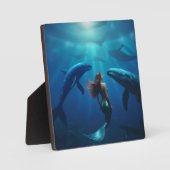 人魚のひいさまは、ザトウクジラと一緒に泳いでいます。 フォトプラーク (正面)