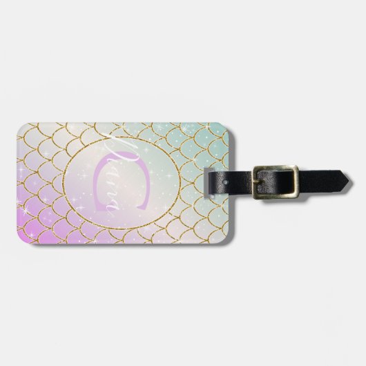人魚のひいさま。ピンクはかりで測の黄金のトゥルク ラゲッジタグ (正面横)