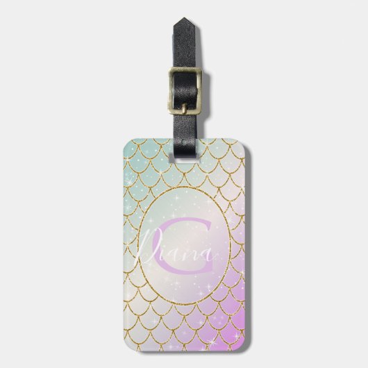 人魚のひいさま。ピンクはかりで測の黄金のトゥルク ラゲッジタグ (正面縦)