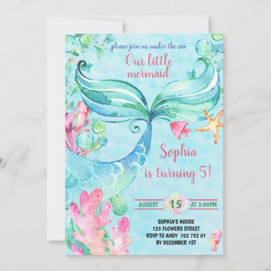 人魚のひいさま,海のひいさまの誕生日パーティー 招待状 (正面)