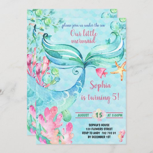 人魚のひいさま,海のひいさまの誕生日パーティー 招待状 (正面/裏面)