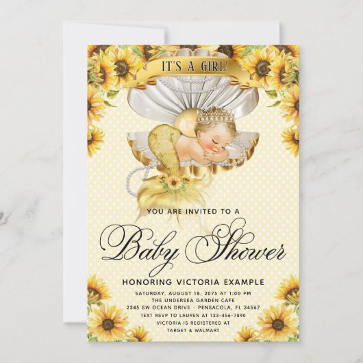 人魚のひまわりベイビーシャワー招待状 招待状 (正面)