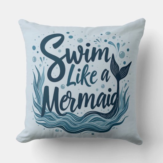人魚のように泳お洒落ぐ海引用文 クッション (正面)