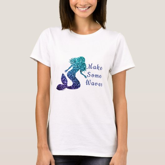 人魚のアクアブルーグラデーション スパークルで波を起こそう Tシャツ (正面)