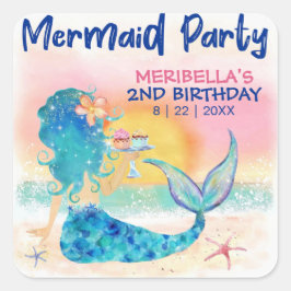 人魚のカップケーキ　トロピカルビーチガールの誕生日 スクエアシール