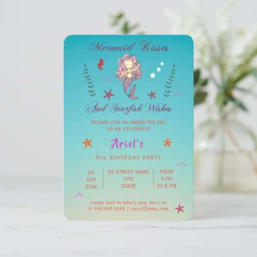 人魚のキスとヒトデの願い|パーティー招待状 招待状 (スタンド正面)
