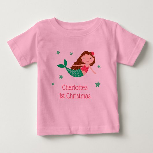 人魚のキュートな最初のクリスマス ベビーTシャツ (正面)