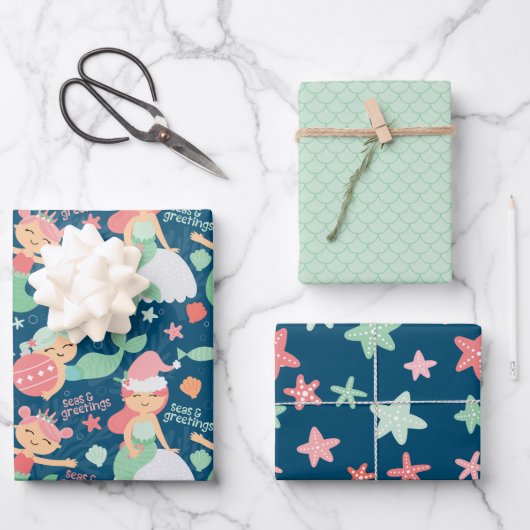 人魚のクリスマス ラッピングペーパーシート (正面)