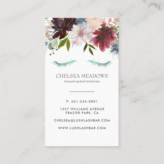 人魚のグリッターの署名の花柄のまつげ 名刺 (裏面)