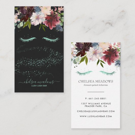 人魚のグリッターの署名の花柄のまつげ 名刺 (正面/裏面)