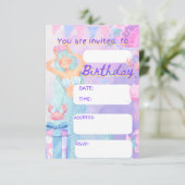 人魚のサイрена、マーメイドの誕生日ガールパーティー招待状 招待状 (スタンド正面)