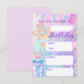 人魚のサイрена、マーメイドの誕生日ガールパーティー招待状 招待状 (正面/裏面)