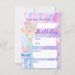 人魚のサイрена、マーメイドの誕生日ガールパーティー招待状 招待状