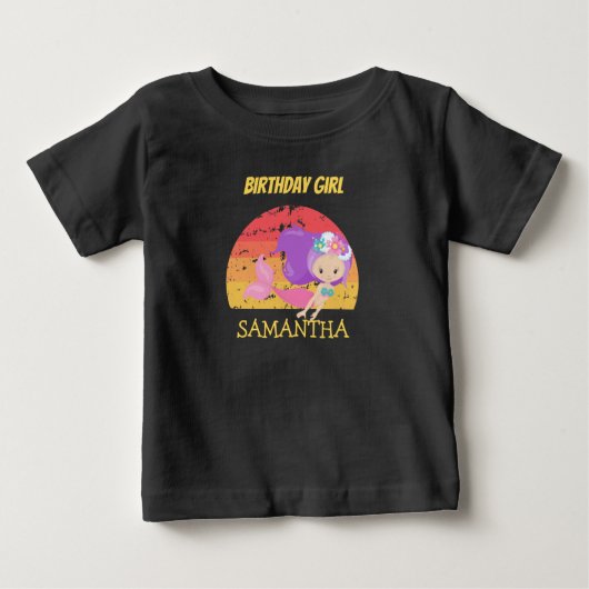 人魚のサンセットイエロー誕生日Tシャツ ベビーTシャツ (正面)