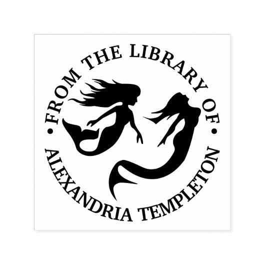 人魚のシルエット図書館の本の名前 セルフインキングスタンプ (デザイン)