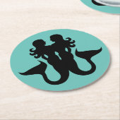 人魚のシルエット帆船のポートホール ラウンドペーパーコースター (アングル)
