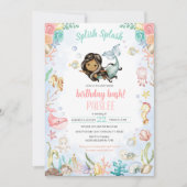 人魚のスプラッシュ アンダーザシー プールパーティー 誕生日 招待状 (正面)