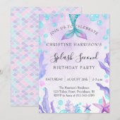 人魚のスプラッシュ 2歳の誕生日🎉 招待状 (正面/裏面)