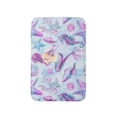 人魚のタツノオトシゴのヒトデのラベンダーおよび青 バスマット (正面縦)