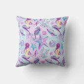 人魚のタツノオトシゴのヒトデのラベンダー及び水の青 クッション (裏面)