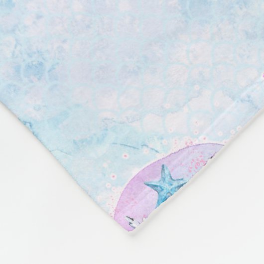 人魚のタツノオトシゴのヒトデのラベンダー及び水の青 フリースブランケット (角)