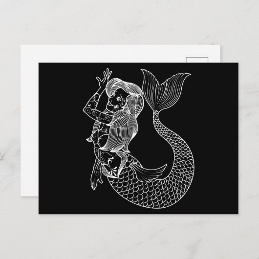 人魚のタトゥー ヴィンテージ人魚アート タトゥーガールズ ポストカード (正面/裏面)