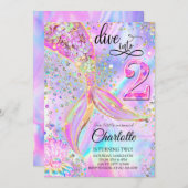 人魚のダイブ!2歳の誕生日パーティーへようこそ 招待状 (正面/裏面)