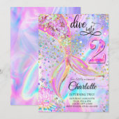 人魚のダイブ 2歳の誕生日パーティー 招待状 (正面/裏面)