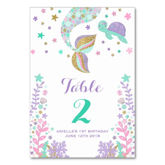 人魚のテーブル数人魚の座席図表のピンクの金ゴールド テーブルナンバー (正面)