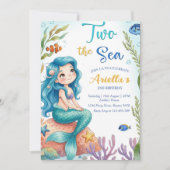 人魚のテーマの海辺パーティー 人魚の2歳の誕生日 招待状 (正面)