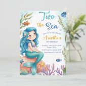 人魚のテーマの海辺パーティー 人魚の2歳の誕生日 招待状 (スタンド正面)