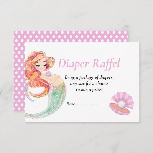 人魚のディアペ・ラッフル・ベイビーシャワー　アンダーザシー 招待状 (正面/裏面)