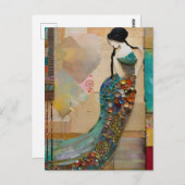 人魚のドレスコラージュを着た女性 ポストカード (正面/裏面)