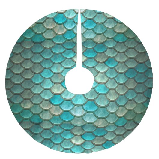 人魚のハッカの香りがする緑の魚スケールパターン ブラッシュドポリエステルツリースカート (正面)