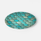 人魚のハッカの香りがする緑の魚スケールパターン ペーパープレート (アングル)