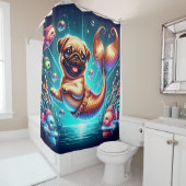 「人魚のパグの子犬 – お洒落ファンタジー・アート」 シャワーカーテン (インサイチュ)