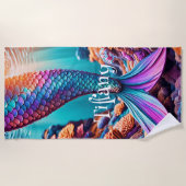 人魚のパーソナライズされた尾 ビーチタオル (正面)