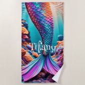 人魚のパーソナライズされた尾 ビーチタオル (正面)