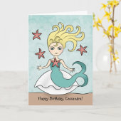 人魚のパーソナライズされた誕生日 カード (黄色い花)