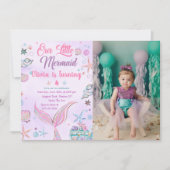 人魚のパープル水彩誕生日写真 招待状 (正面)