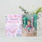 人魚のパープル水彩誕生日写真 招待状 (スタンド正面)