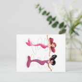 人魚のビーチでの一日を描いたかわいいイラスト ポストカード (スタンド正面)